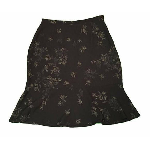 NWT Worthington Ruffle Skirt 8P 8 petite Brown‎ Floral Trumpet Straight Career - Picture 3 of 4